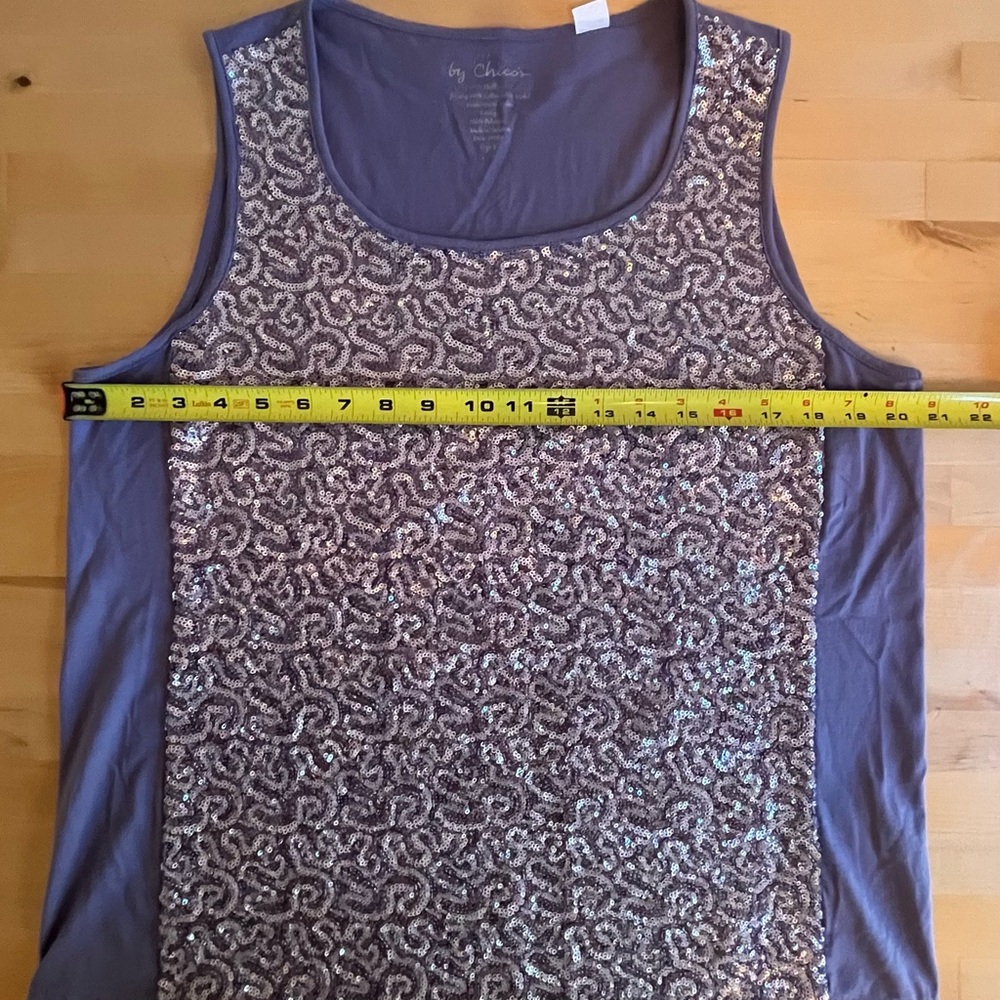 Chico’s Plum Frost Sz 12 Party Glam Chic Sparkle Sleeveless Sequined Tank Top - Picture 4 of 7